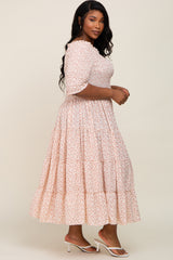 Ivory Ditsy Smocked Tiered Off Shoulder Plus Midi Dress