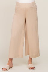 Beige Wide Leg Maternity Pants