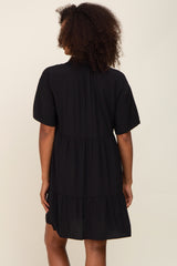 Black Buttondown Short Sleeve Dress