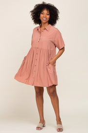 Mauve Buttondown Short Sleeve Dress