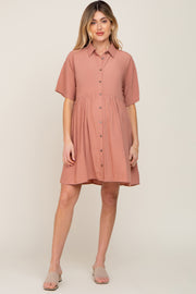 Mauve Buttondown Short Sleeve Maternity Dress