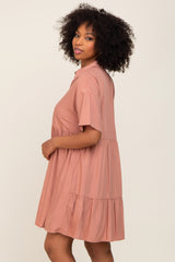 Mauve Buttondown Short Sleeve Dress