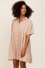 Taupe Buttondown Short Sleeve Maternity Dress