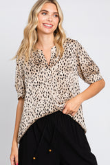 Taupe Animal Print Puff Sleeve Blouse