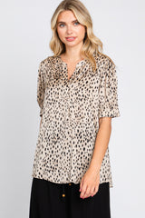 Taupe Animal Print Puff Sleeve Blouse