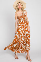 Rust Floral Smocked One Shoulder Maternity Dress