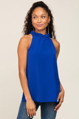 Royal Blue Ruffle Mock Neck Maternity Sleeveless Top