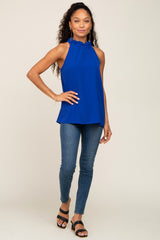 Royal Blue Ruffle Mock Neck Sleeveless Top