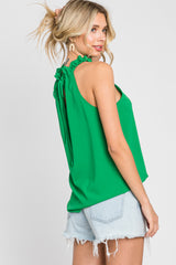 Green Ruffle Mock Neck Sleeveless Top