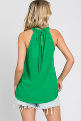 Green Ruffle Mock Neck Sleeveless Top