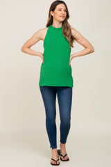 Green Ruffle Mock Neck Maternity Sleeveless Top