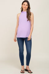 Lavender Ruffle Mock Neck Maternity Sleeveless Top