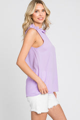 Lavender Ruffle Mock Neck Sleeveless Top