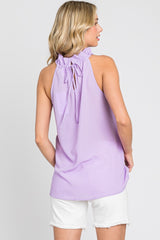 Lavender Ruffle Mock Neck Sleeveless Top