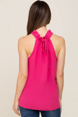 Fuchsia Ruffle Mock Neck Maternity Sleeveless Top