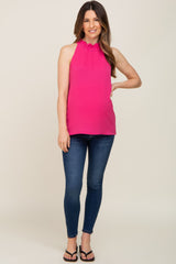 Fuchsia Ruffle Mock Neck Maternity Sleeveless Top