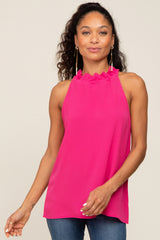 Fuchsia Ruffle Mock Neck Sleeveless Top