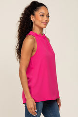 Fuchsia Ruffle Mock Neck Sleeveless Top