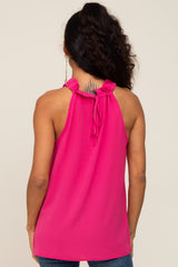 Fuchsia Ruffle Mock Neck Sleeveless Top