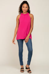 Fuchsia Ruffle Mock Neck Sleeveless Top