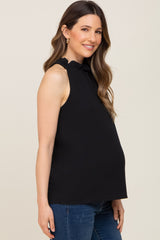 Black Ruffle Mock Neck Maternity Sleeveless Top