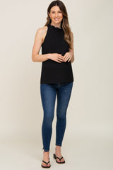 Black Ruffle Mock Neck Maternity Sleeveless Top