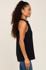 Black Ruffle Mock Neck Sleeveless Top