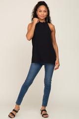 Black Ruffle Mock Neck Sleeveless Top