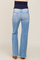 Blue Distressed Exposed Knee Maternity Flare Jeans