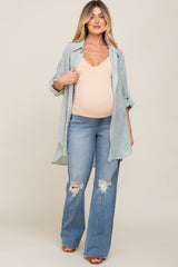 Blue Exposed Knee Maternity Flare Jeans