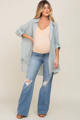 Blue Exposed Knee Maternity Flare Jeans