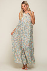 Mint Green Floral Collared Maxi Dress