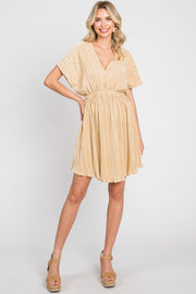 Gold Pleated V-Neck Dress