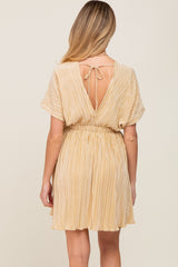 Gold Pleated V-Neck Maternity Dress