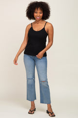 Black Ribbed Basic Maternity Tank Top