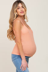 Peach Ribbed Basic Maternity Tank Top