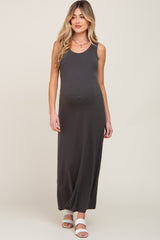 Charcoal Sleeveless Maternity Maxi Dress