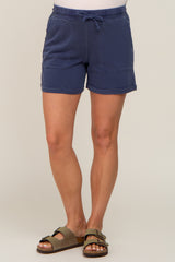 Navy Washed Cuffed Pocketed Maternity Shorts