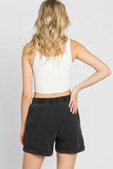 Black Washed Cuffed Pocketed Shorts