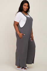 Charcoal Ribbed Plus Wide Leg Jumpsuit