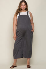 Charcoal Ribbed Maternity Plus Wide Leg Jumpsuit