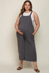 Charcoal Ribbed Maternity Plus Wide Leg Jumpsuit