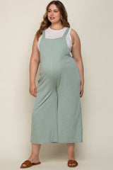 Mint Green Ribbed Maternity Plus Wide Leg Jumpsuit