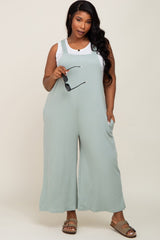 Mint Green Ribbed Plus Wide Leg Jumpsuit