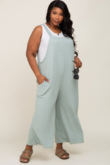 Mint Green Ribbed Plus Wide Leg Jumpsuit