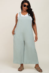 Mint Green Ribbed Plus Wide Leg Jumpsuit