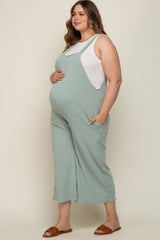 Mint Green Ribbed Maternity Plus Wide Leg Jumpsuit