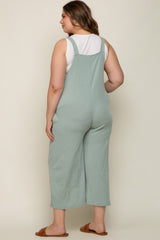 Mint Green Ribbed Maternity Plus Wide Leg Jumpsuit