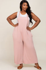 Light Pink Ribbed Maternity Plus Wide Leg Jumpsuit