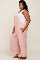 Light Pink Ribbed Plus Wide Leg Jumpsuit